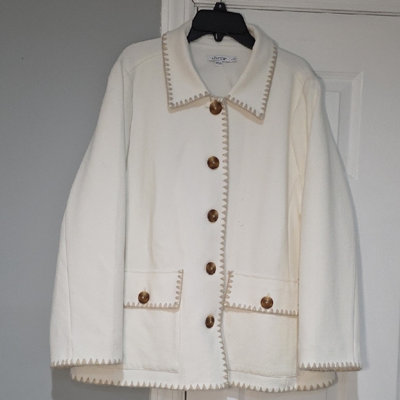 Chico's Jackets & Blazers - Chico's Cream Teddy Jacket with Tan Trim